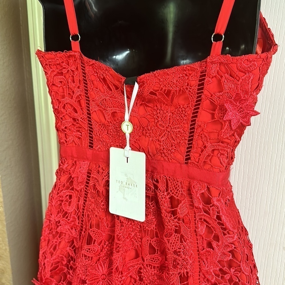 Ted Baker Red Lace Pocket Empire Waist valentines day dress US Size 2 NWT - Picture 14 of 17